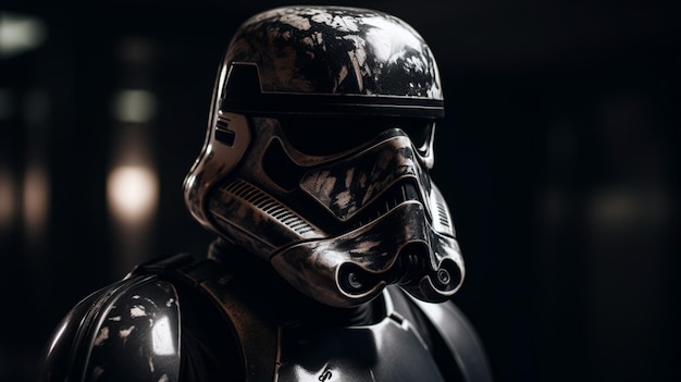 A stormtrooper wearing a black helmet