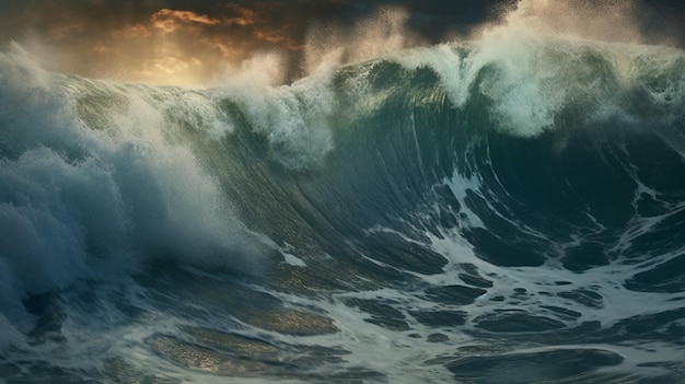 Stormy churning waves