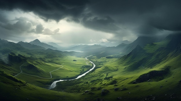 Stormy Hills Scenery Background