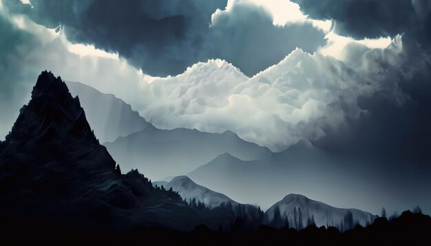 Stormy mountain silhouette background