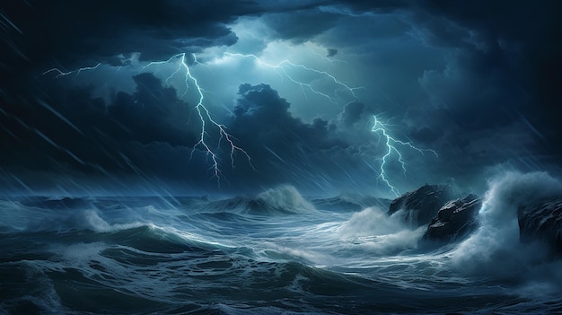 stormy night at sea turbulent waves and fierce rain