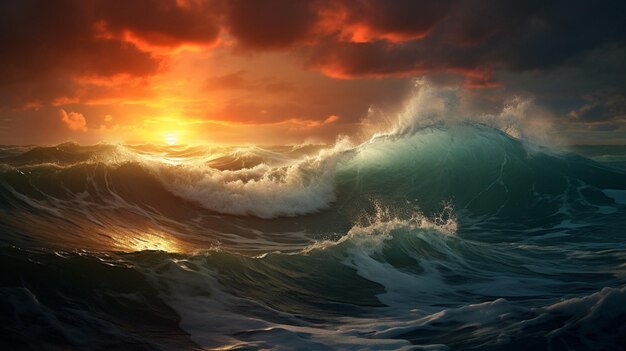 Stormy ocean sunrise background