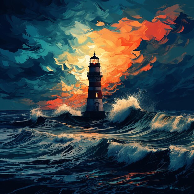 Stormy Sea Guardian Lighthouse