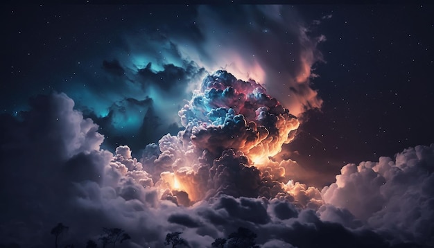 嵐の空と日没時の雷雨の接近による劇的な雲 ジェネレーティブ AI