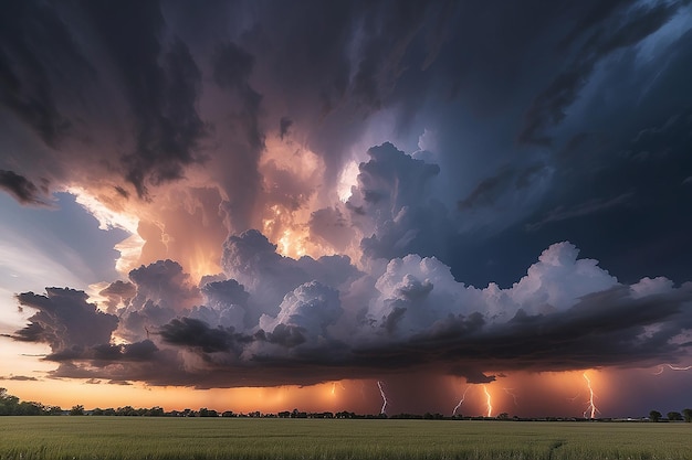 Stormy sky with dramatic clouds from an approaching thunderstorm at sunset