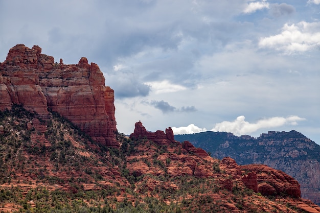 Stormy weather and bright sunshine over mountains surrounding Sedona