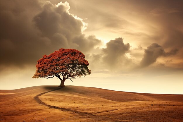 Foto in tempo di tempesta gli alberi solitari stanno