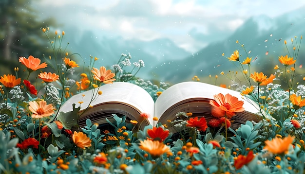 A Story Unfolds in a Meadow of Wildflowers Celebrating the Beauty of Literature on World Book Day