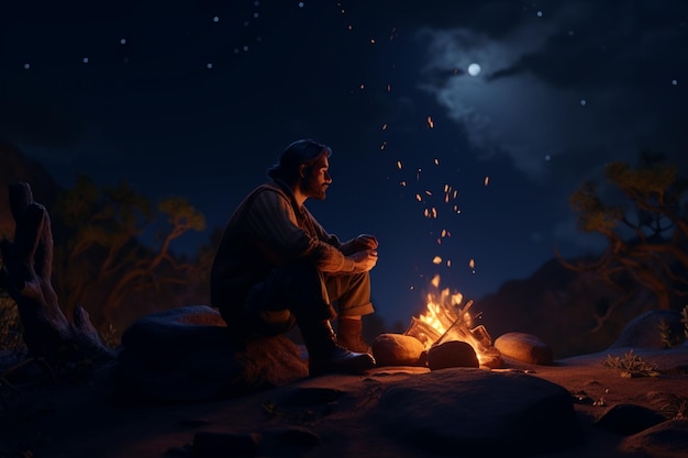 A storyteller by a campfire engaging an audience Generative ai