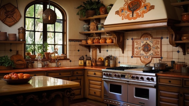 A stove top oven sits beneath a window in a cozy kitchen