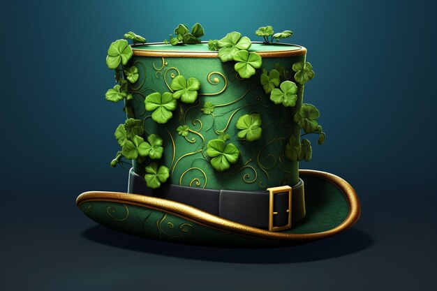 Stpatrick 's day top hat with green clover leaves