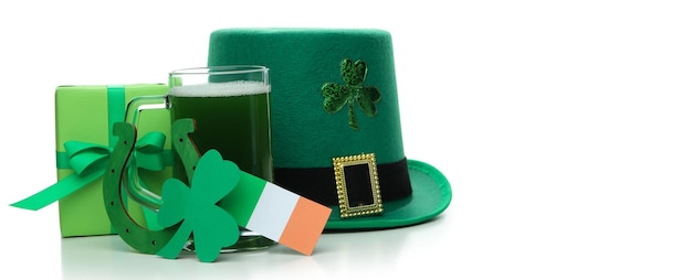 StPatricks Day accessories isolated on white background