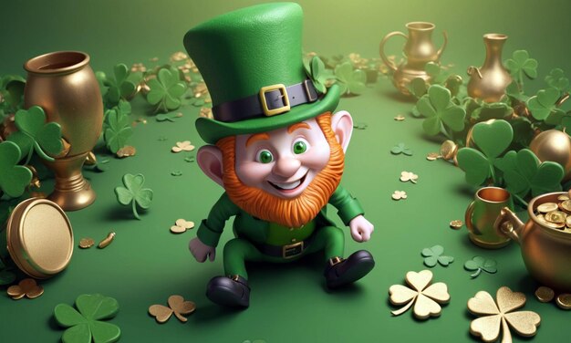 Photo stpatricksdaystyleleprechaunandshamrock