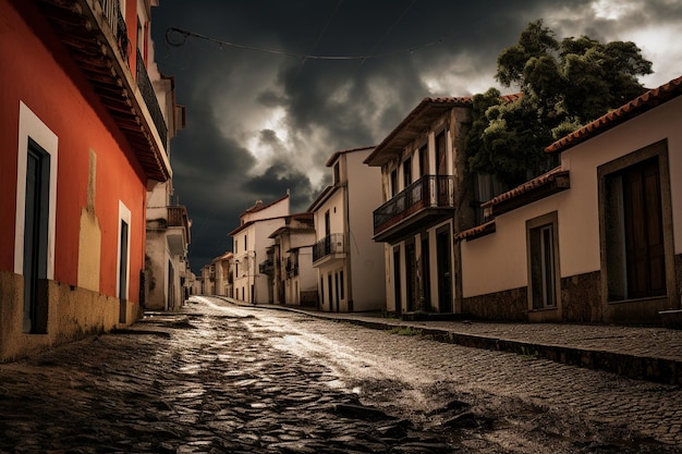 Straat in de stad met Storm Cloud op de achtergrond Generatieve Ai