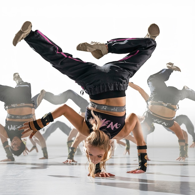 Straatdanser danst breakdance geïsoleerd op een witte achtergrond