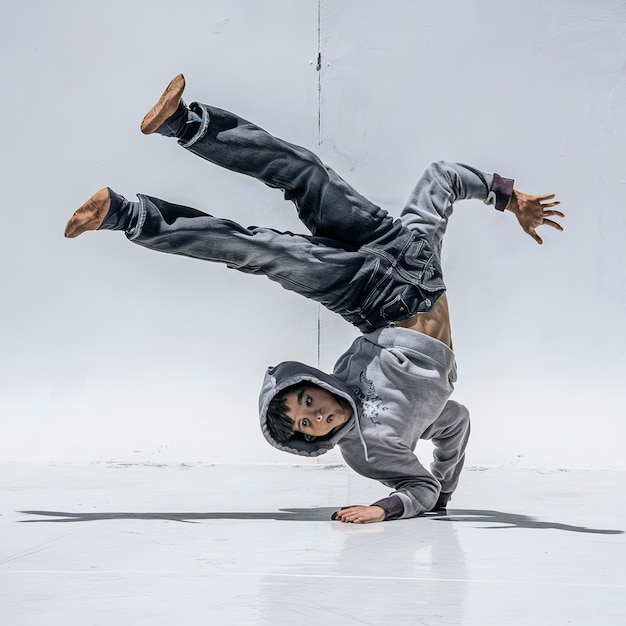 Straatdanser jongen dans breakdance geïsoleerd op witte achtergrond