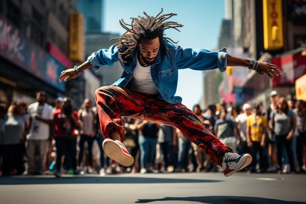 Foto straatdanser toont indrukwekkende breakdance generatieve ai