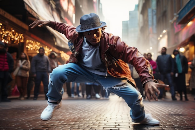 Foto straatdanser toont indrukwekkende breakdance generatieve ai