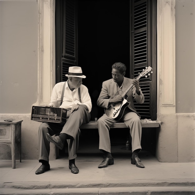 Straatfoto van een jazztrompetspeler in de straten van Havana