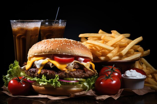 straatmenu fastfood op de tafel professionele reclame voedselfotografie