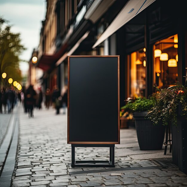 Straatrestaurant uithangbord leeg menubord staan op de stoep generatieve AI