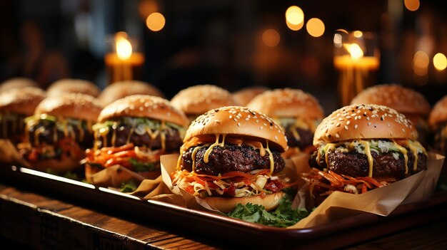 Straatvoedsel Vleeskoteletburgers zitten in papieren dozen Voedselbezorging