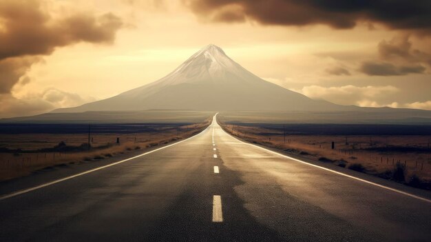 Photo a straight paved road leads to the mountain