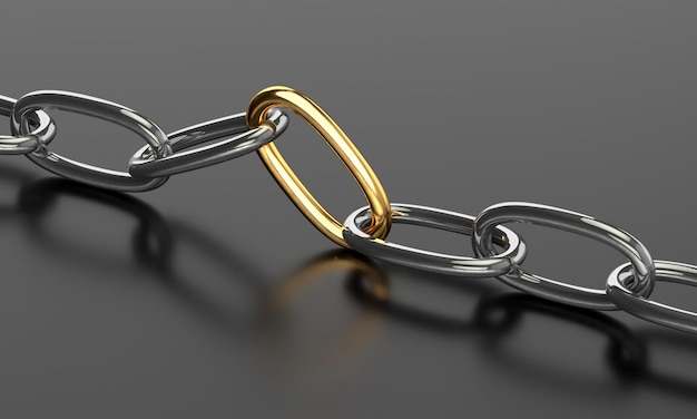 Strained chain from metal. Connection concept. 3d rendering