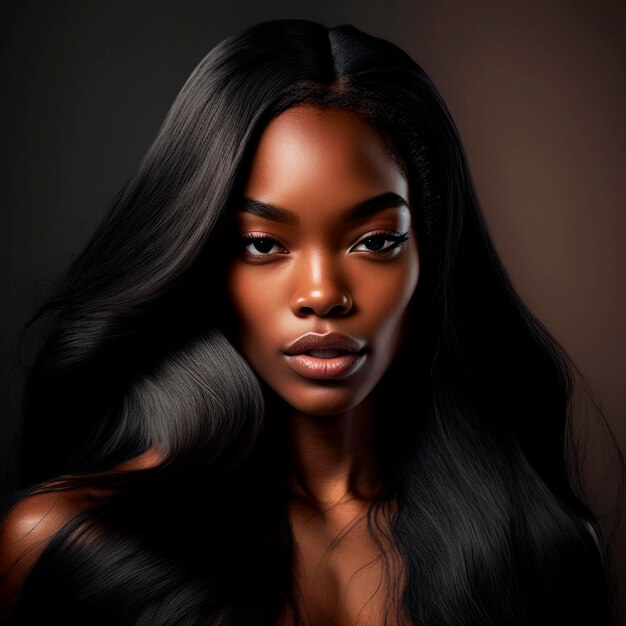 Stralende Afro-Amerikaanse schoonheid Boeiend studioportret met opvallende verlichting en donkere achtergrond