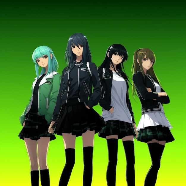 Stralende Anime Schoonheden Geestige College Meisjes op een Chroma Key Avontuur