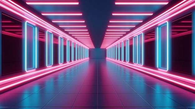 Stralende futuristische neon corridor