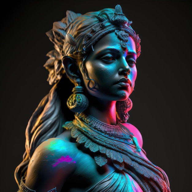 Foto stralende indiase vrouw als een neon marmeren standbeeld