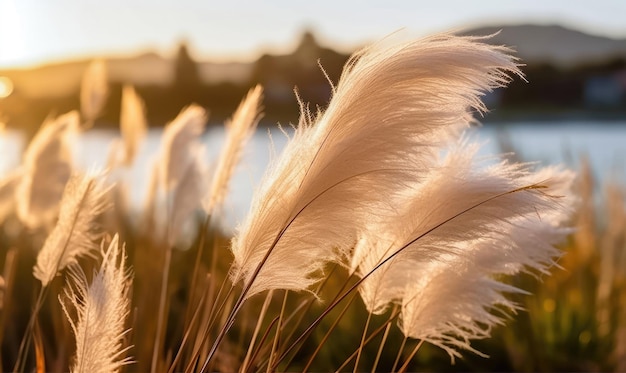 Stralende rietbloemen midden in het canvas van de natuur Generatieve AI