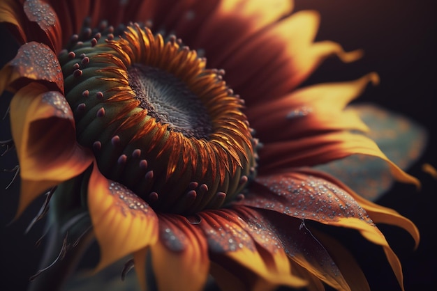 Stralende schoonheid van zonnebloemboom Crimson gloeiende bloesems op tak verlicht door daglicht