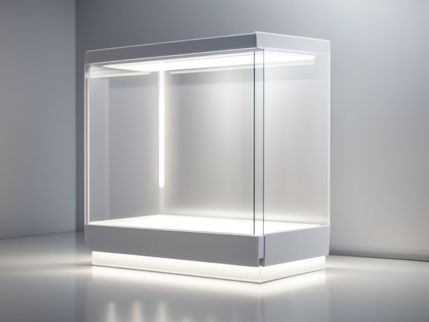 Stralende vitrine Blank verlichte glazen vitrine met MockUp-product