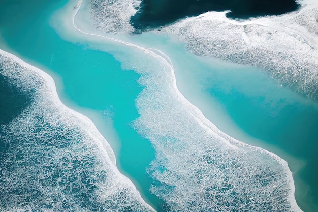 Strand en golven van bovenaf Luchtfoto van een blauwe oceaan Bovenaanzicht van de drone