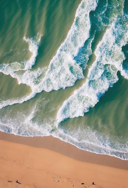 Strand en golven van bovenaf Luchtfoto van een blauwe oceaan Bovenaanzicht van de drone