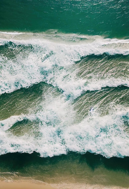 Strand en golven van bovenaf Luchtfoto van een blauwe oceaan Bovenaanzicht van de drone