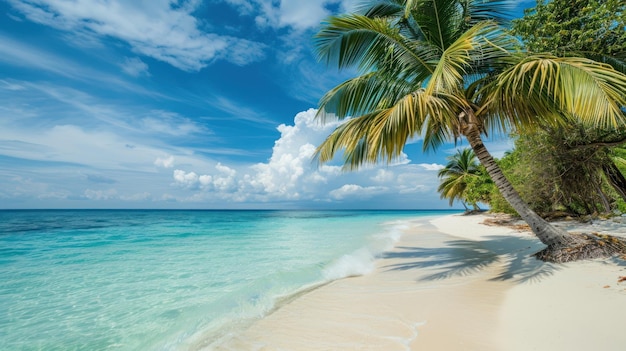 strand en palm op zee met mooie hemelachtergrond