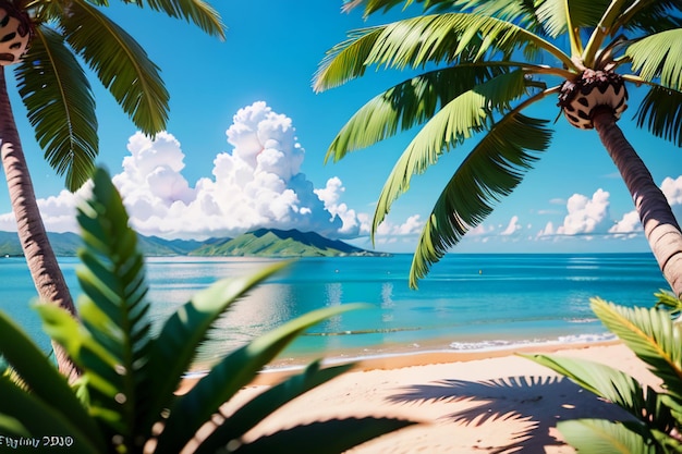 Foto strand kokospalmbomen natuur landschap behang achtergrond illustratie ornament