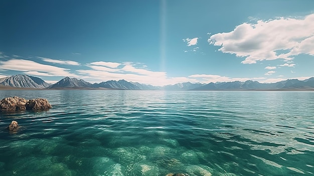 Strand met blauwe wolk Generatieve AI