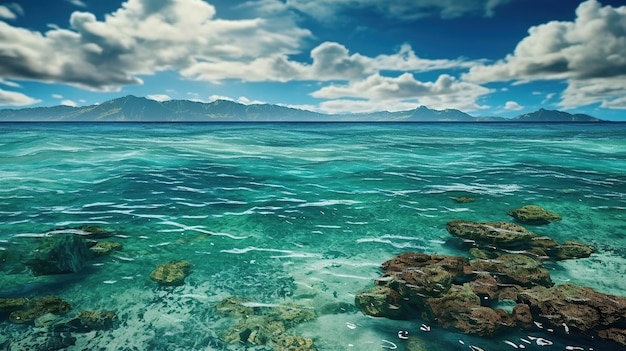 Strand met blauwe wolk Generatieve AI