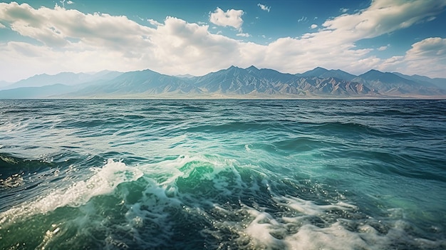 Strand met blauwe wolk Generatieve AI