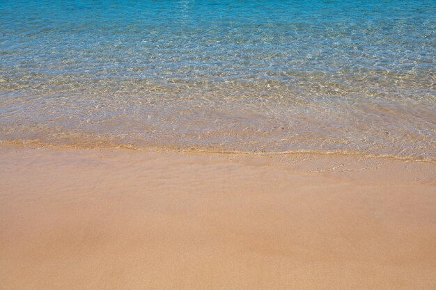 Strand met gouden zand turquoise oceaanwater panoramisch uitzicht op zee natuurlijke achtergrond voor zomervakantie