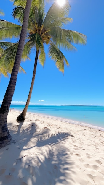 Strand met palmbomen en wit zand