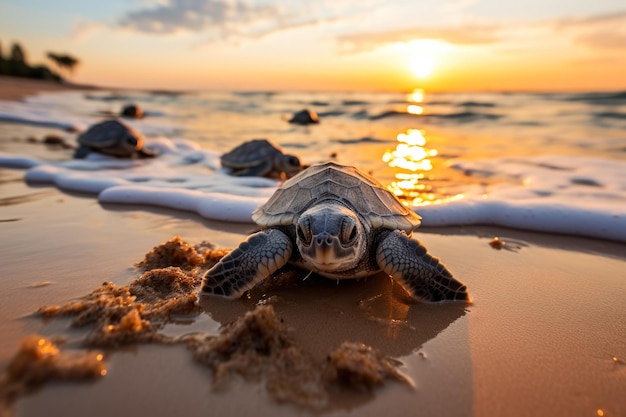 Strand met uitbroedende zeeschildpadden