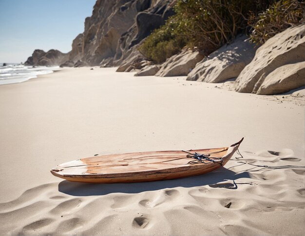 Foto strand mockup achtergrond een boot op het strand