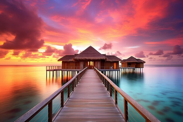 Foto strand op de malediven bij zonsondergang natuurcompositie ai gegenereerd