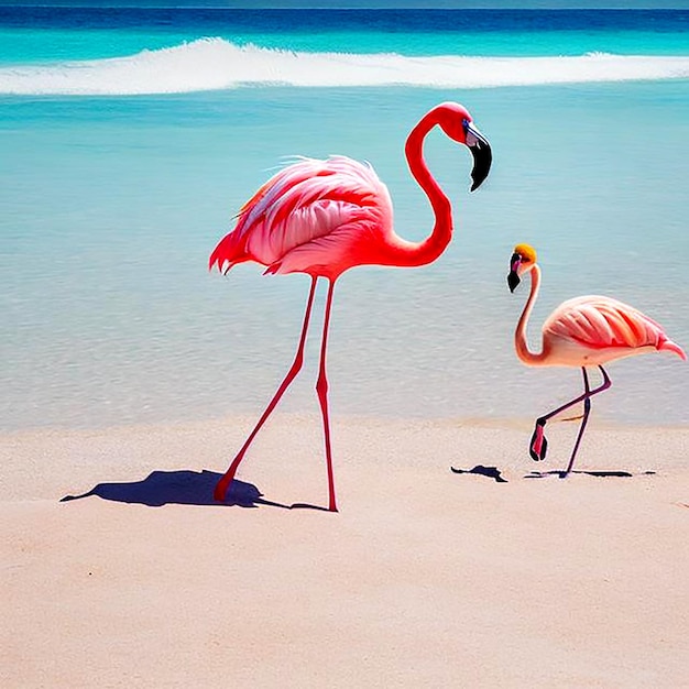 Strand van aruba met een flamingo en een mooie achtergrond