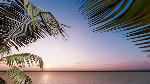 Strand zonsondergang scène zomer achtergrond 3D-rendering